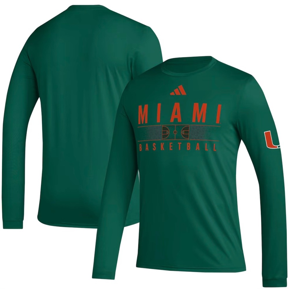 Miami Hurricanes adidas Practice Basketball Pregame Long Sleeve T-Shirt Sz. L